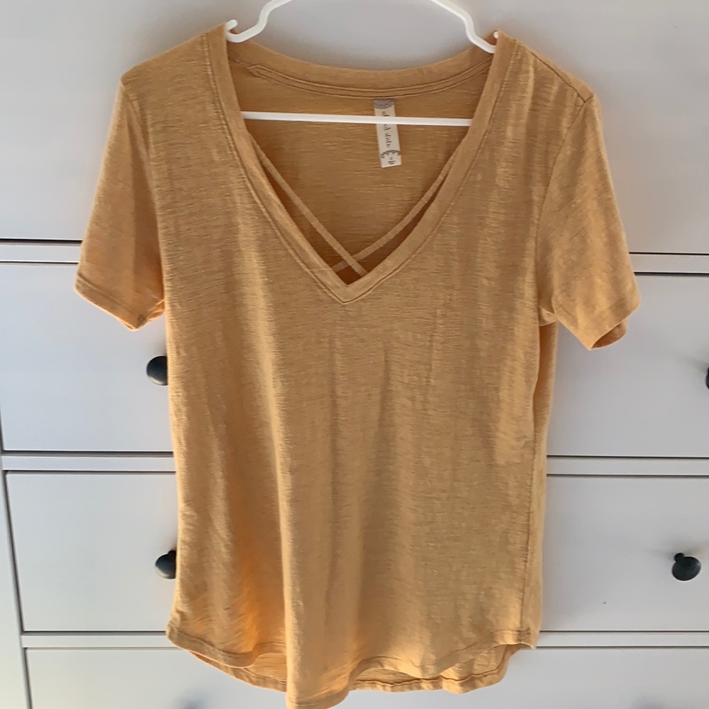 Yellow altar’d state v-neck with cross neck